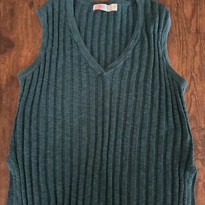 Women's Teal Ribbed V-Neck Sweater Vest